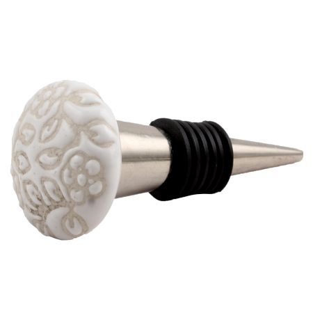 White Etched Ceramic Wine Stopper